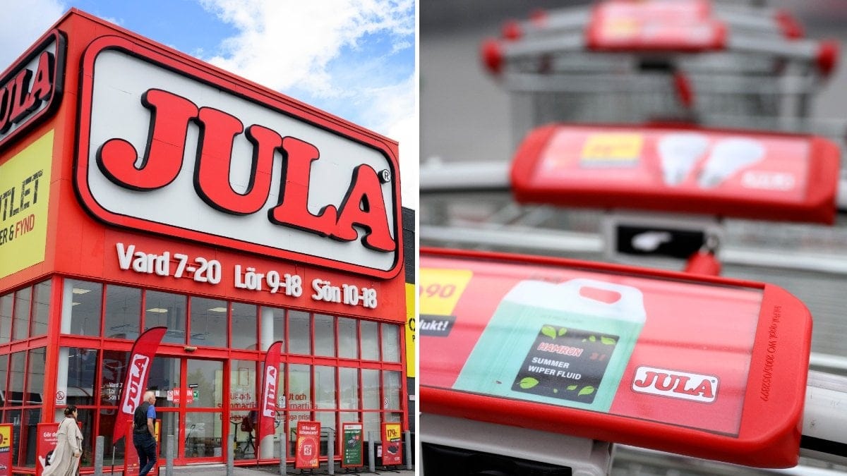 Bild på varuhuset Julas entré och kundvagnar.