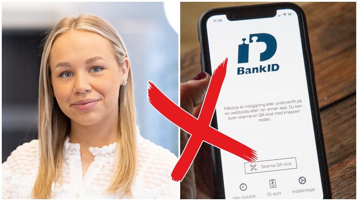 En bild på en kvinna på Handelsbanken och en mobil med BankID-appen uppe.