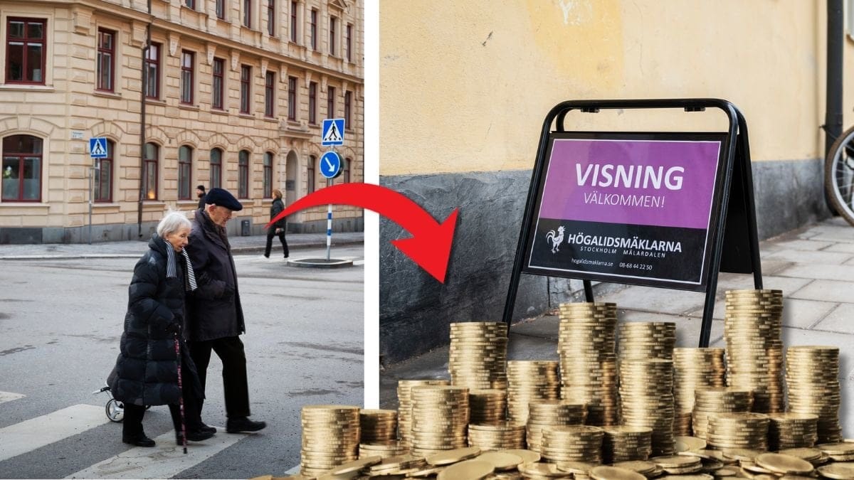 Ett äldre par och visningsskylt.