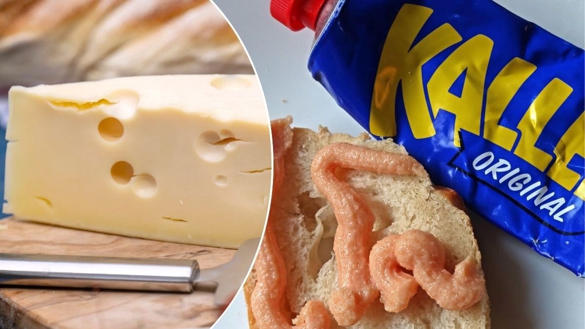 Bilder på ost och kaviar.