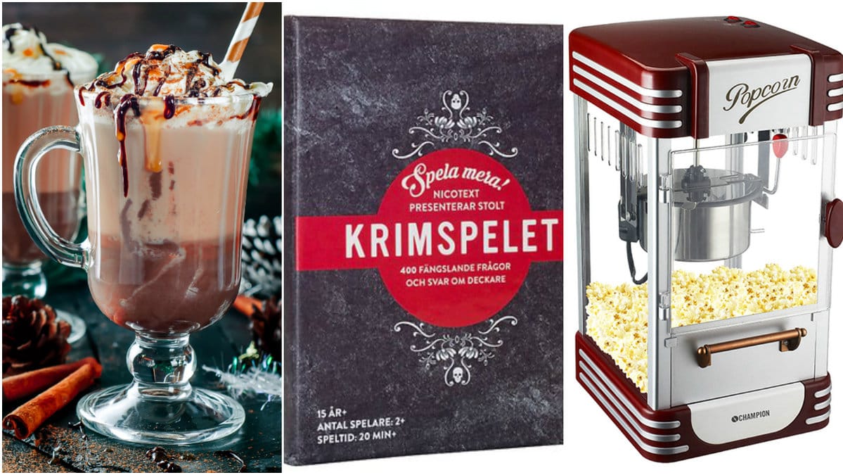 Varm choklad, krimspelet och popcornmaskin