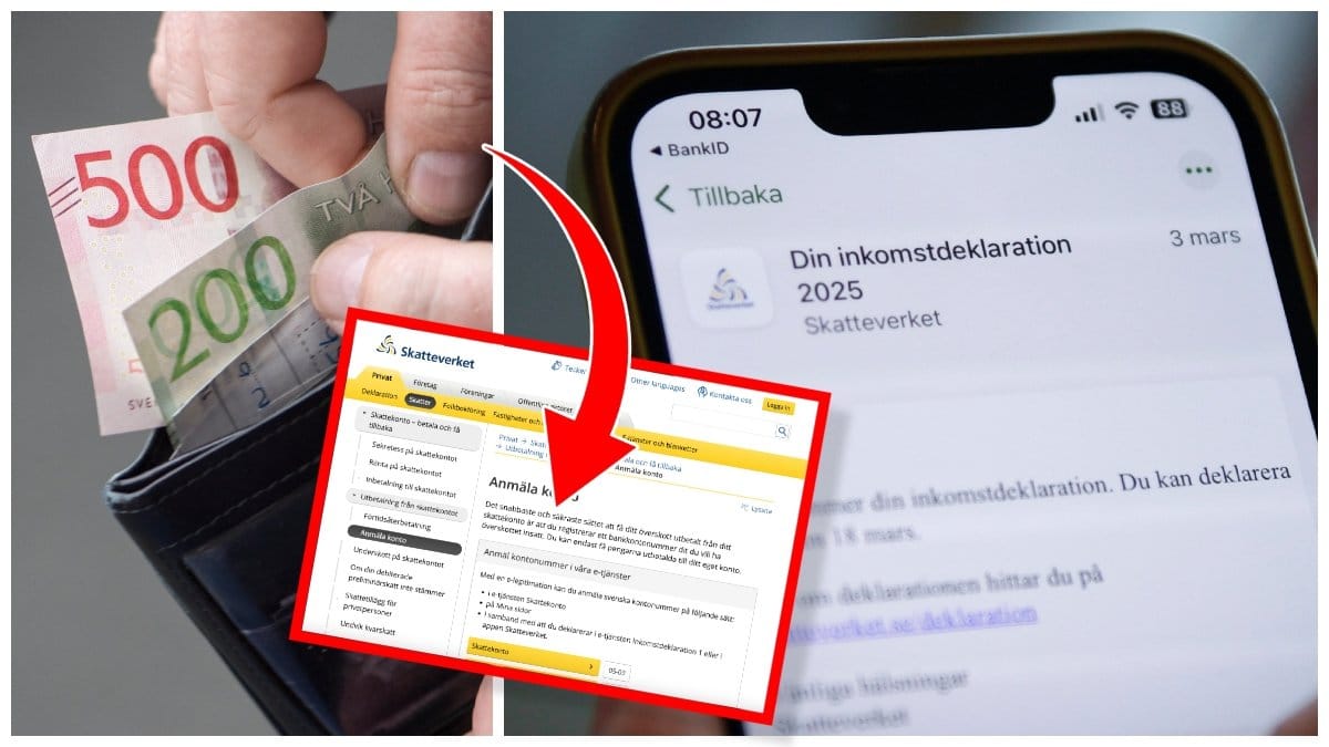 Plånbok med pengar, Skatteverkets hemsida och Skatteverkets app.