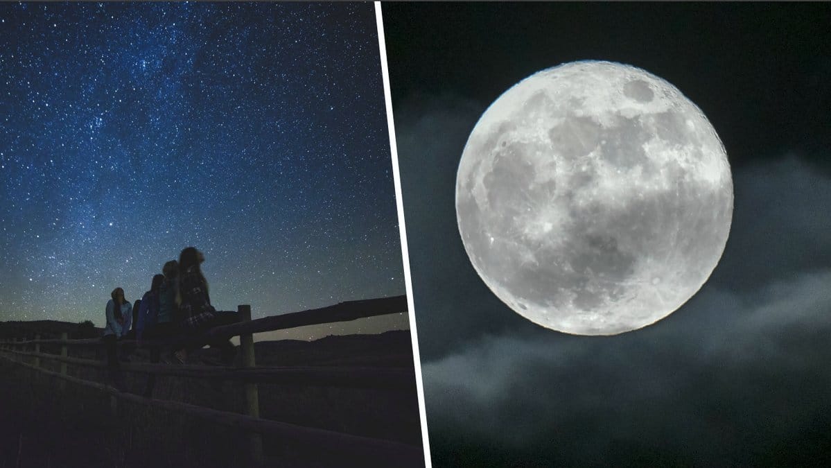 Människor som tittar på stjärnor, supermåne.