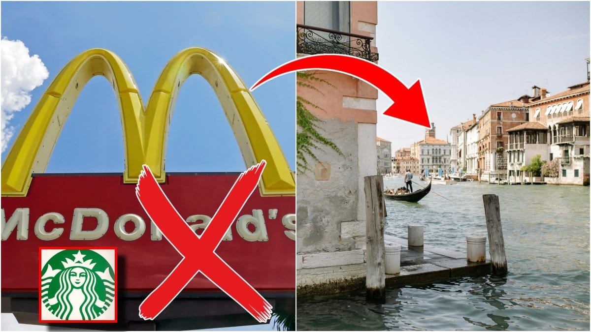 Bild på Mcdonald's och en bild på Starbucks logotyp och en bild på ett hus i Italien.