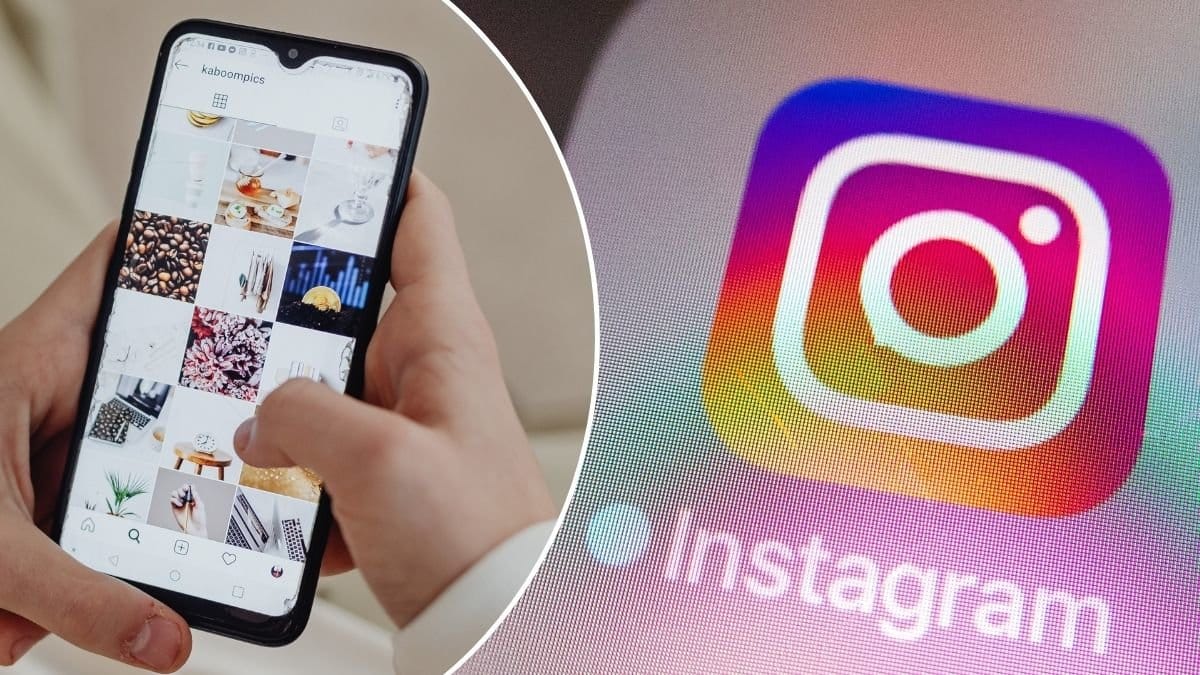 Bilder på en Instagramlogga och ett Instagram-flöde.