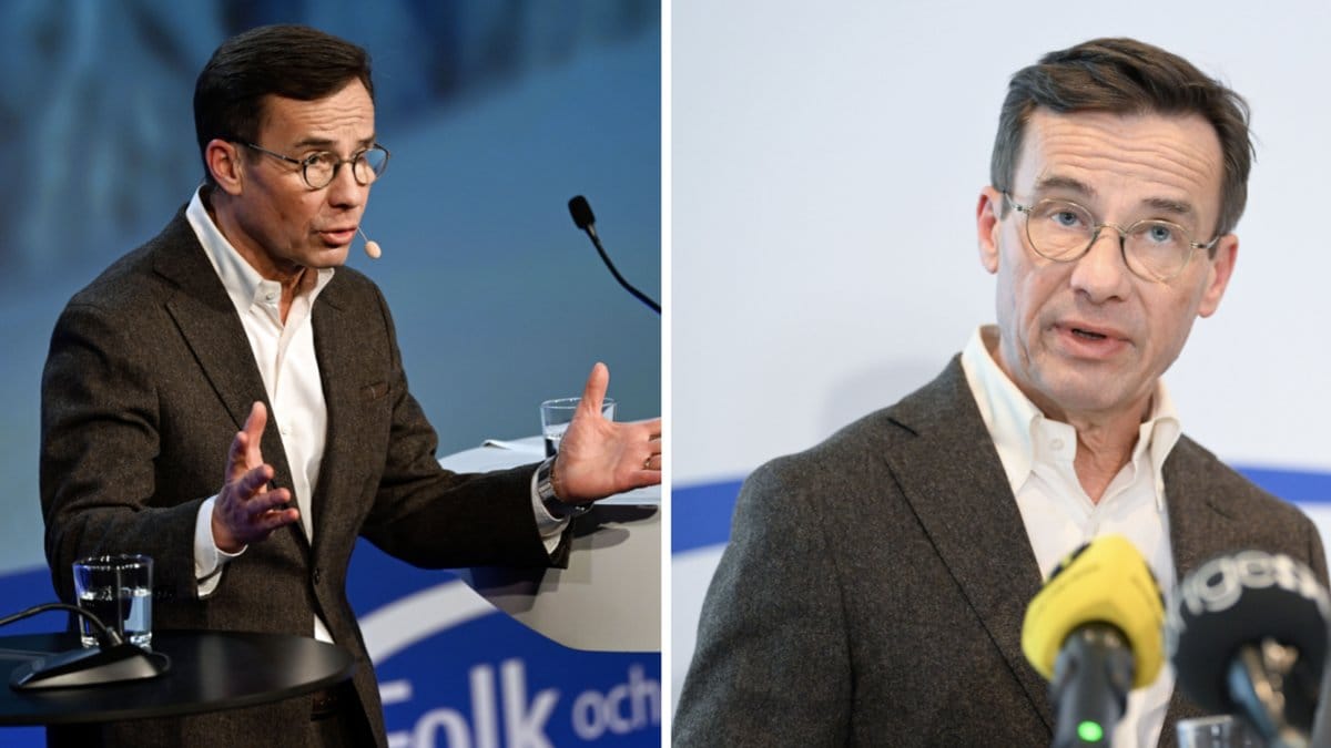 Statsminister Ulf Kristersson (M) under sitt tal på Folk och försvar i Sälen. Arkivbild.