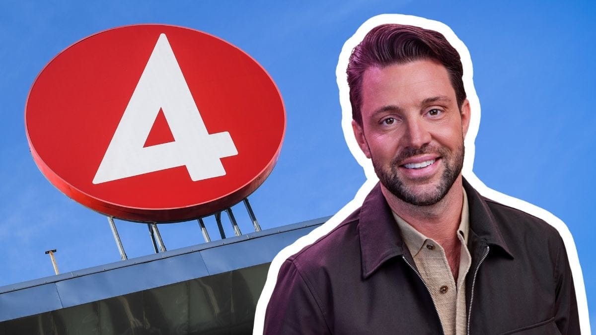 TV4:s logga och Daniel Fjäll från Love is blind Sverige 2026