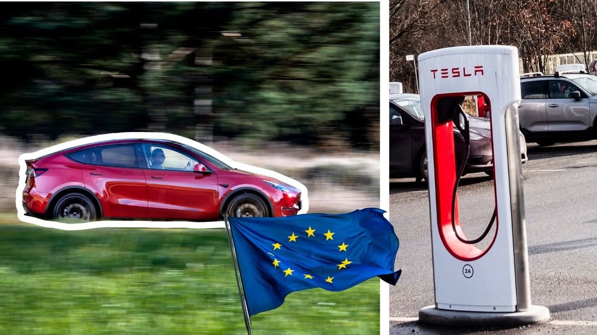 Teslabil och en tesla laddplats.