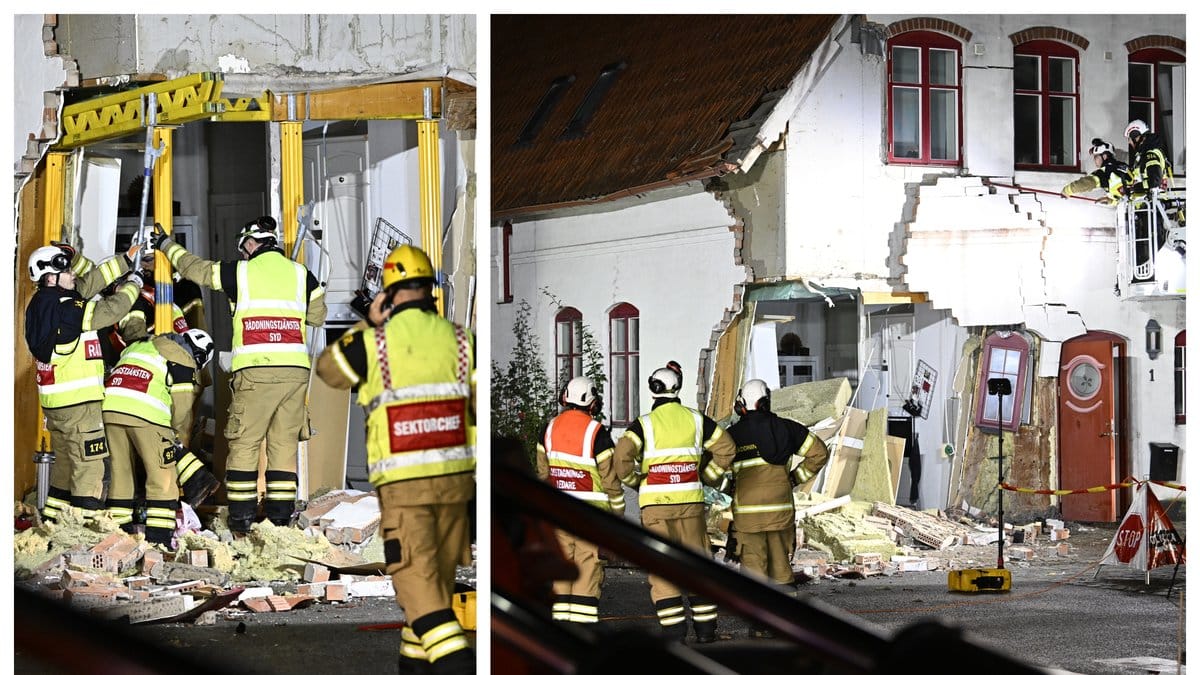 I samband med polisjakten kraschade de misstänkta tjuvarna in i ett bostadshus i Hjärup.