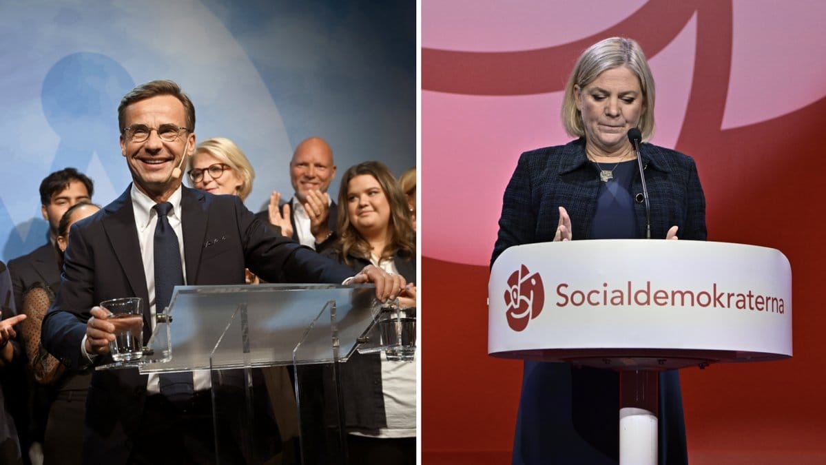 Ulf Kristersson och Magdalena Andersson på söndagens valvakor. 
