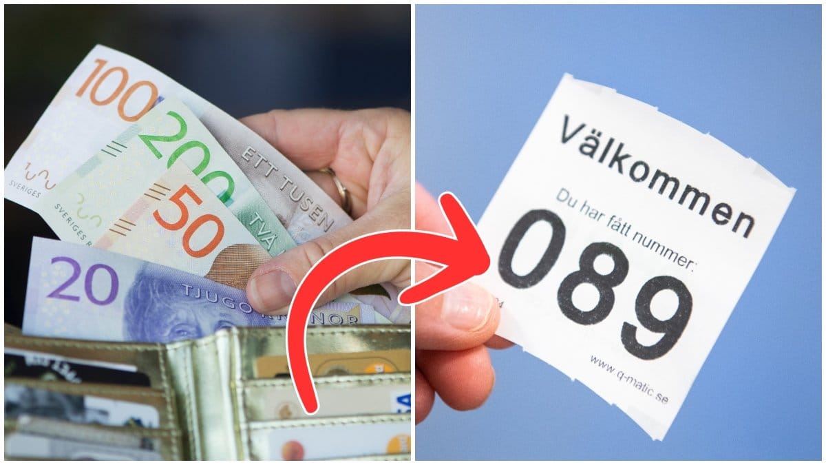 en plånbok med kontanter och en nummerlapp.