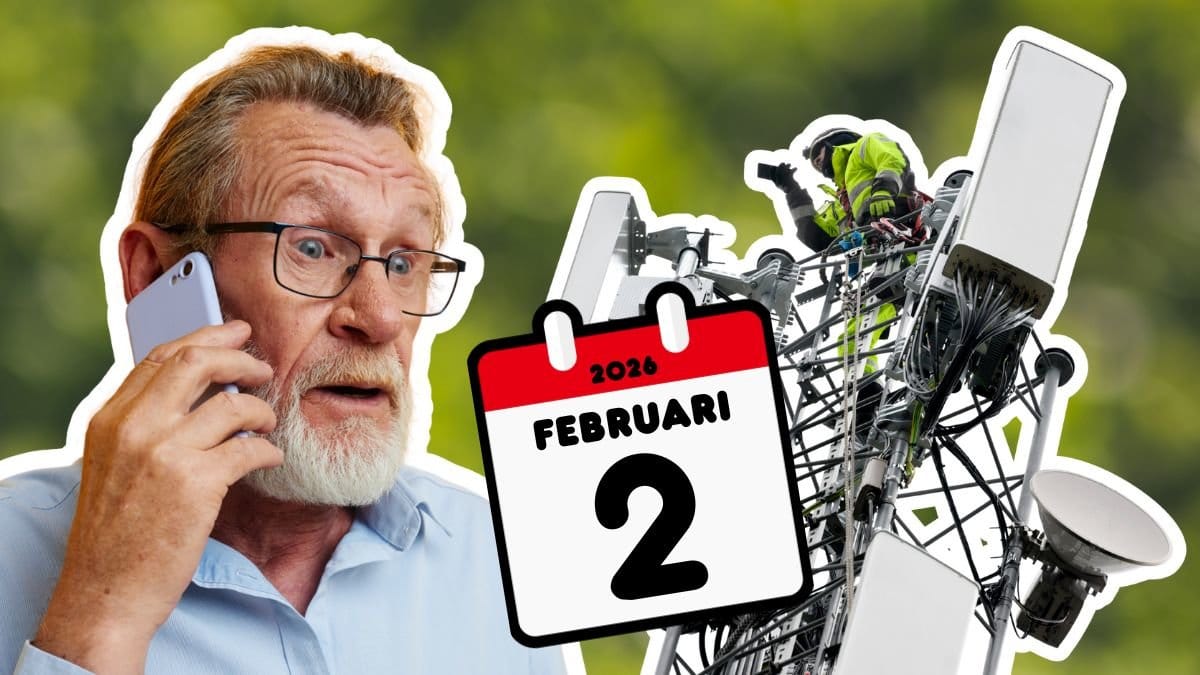 Äldre man som pratar i telefon och en 5G-mast