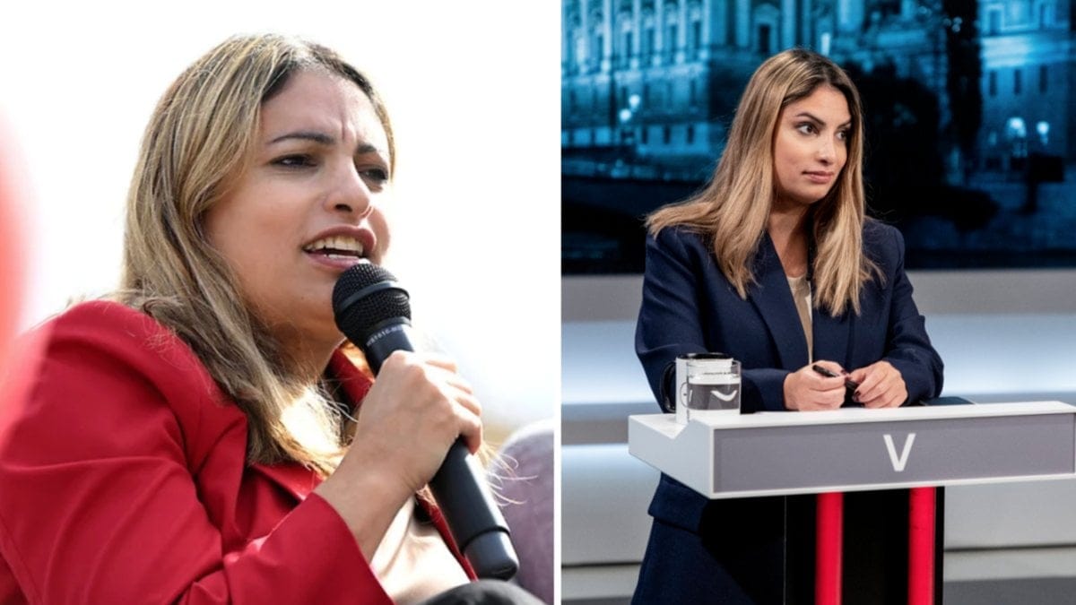 Vänsterpartiets ledare Nooshi Dadgostar valkampanjar.