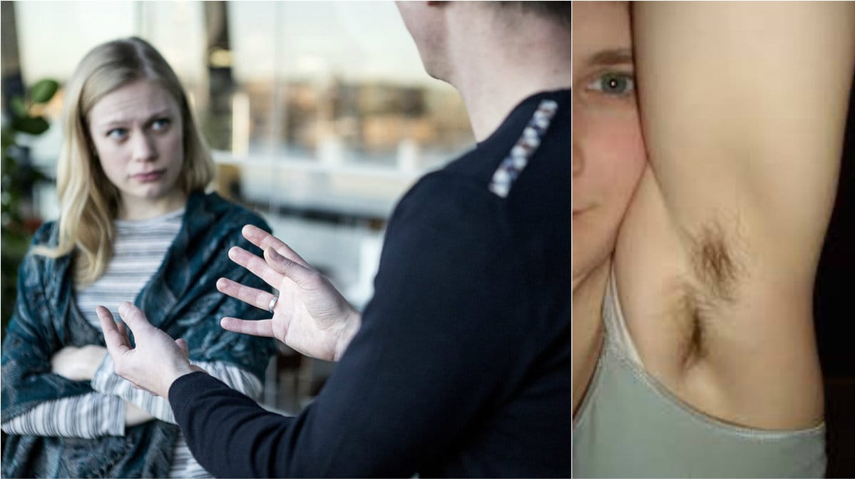 En snubbe mansplainar, och en bild på en hårig armhåla.