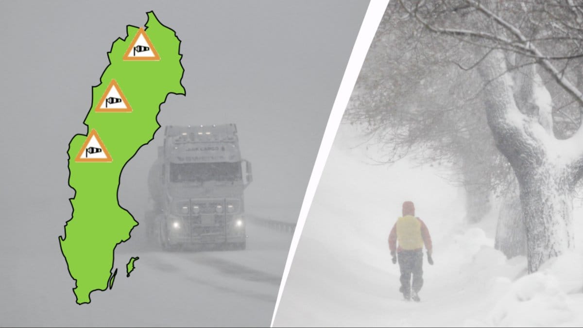 Sverigekarta, lastbil i snöoväder