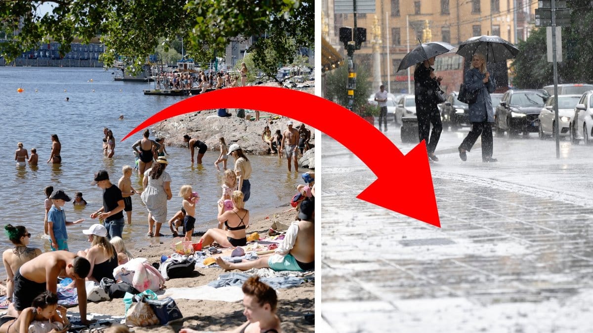 Badstrand och regnoväder