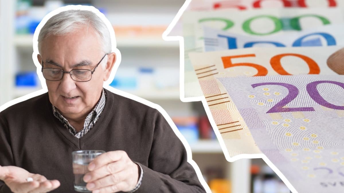 Man som tar tablett och svenska sedlar