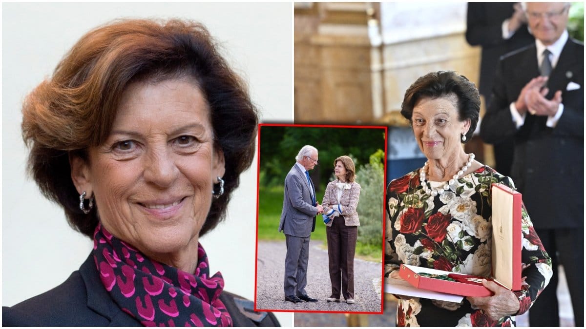 Antonia Ax:son Johnsons porträtt och när hon mottar Vasaorden av Kung Carl XVI Gustaf.