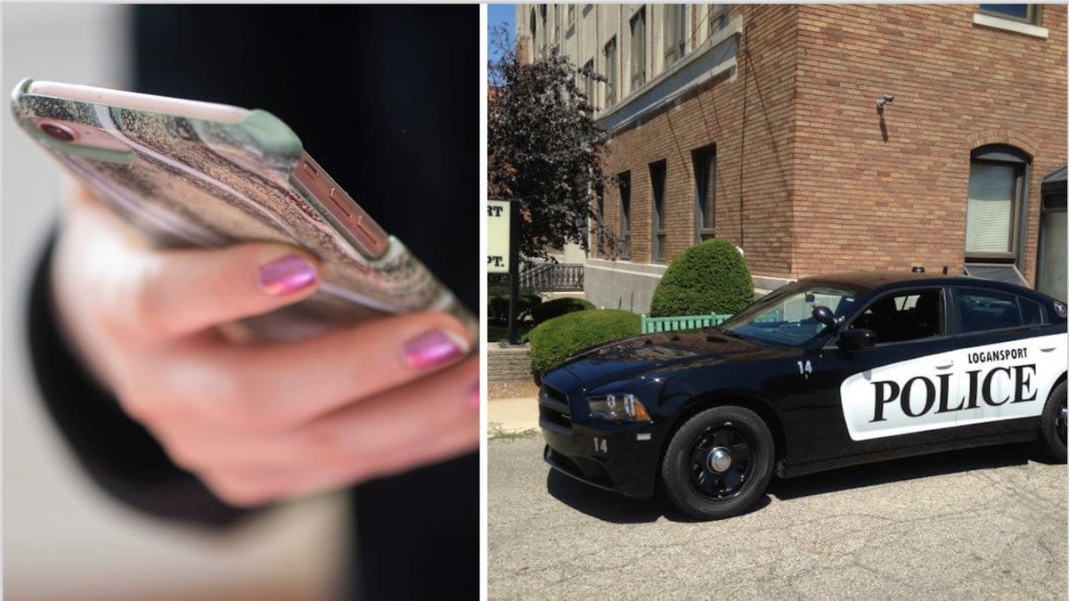 Genrebild på mobiltelefon. Bild på polisbil.