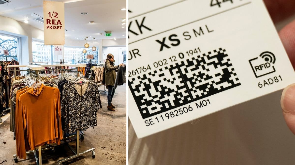 Klädbutik och en etikett.