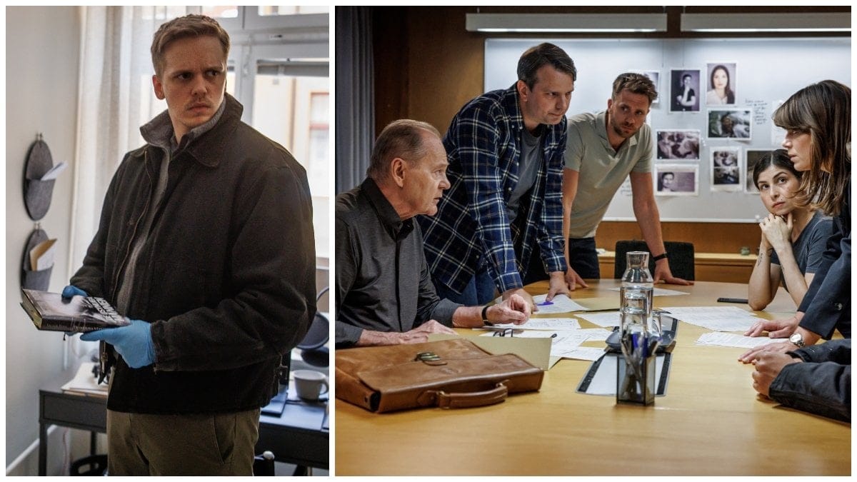 Valter Skarsgård i rollen som Vilhelm och Becks utredningsgrupp. 