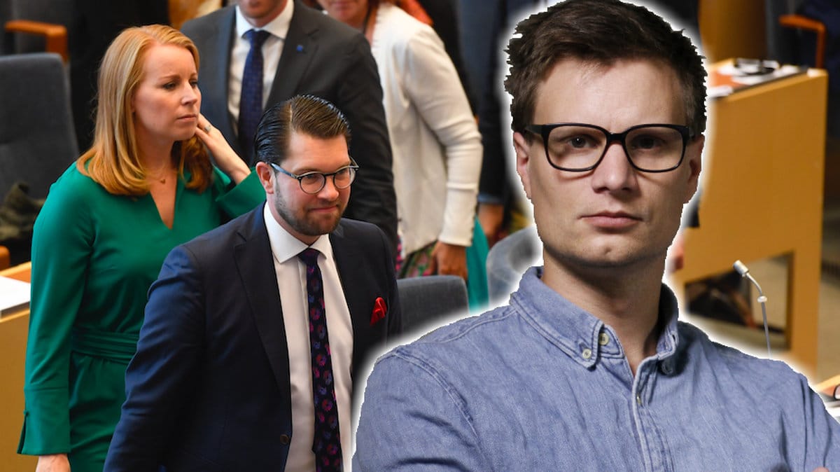 Karl Anders Lindahl över en bild på Åkesson och Lööf. Montage. 