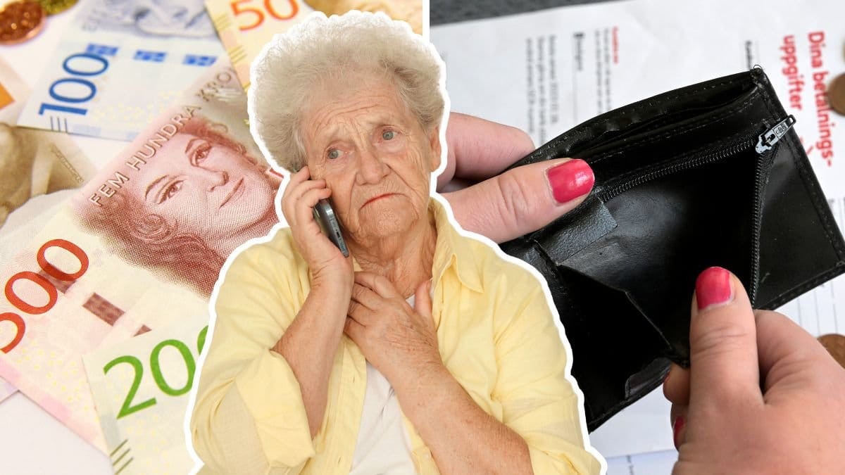 Pengar, kvinna och tom plånbok.