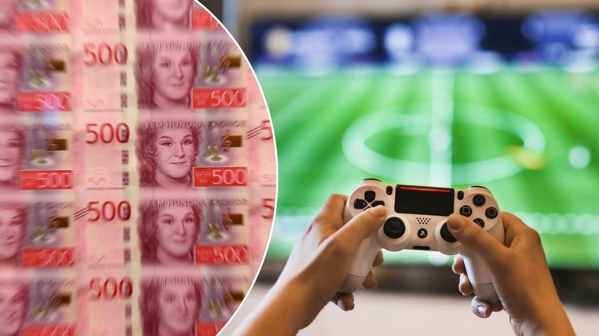 Bild på nya sedlar och tv-spel.