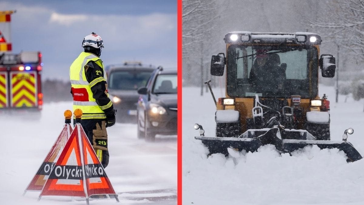 snöplöjning och olycka i snön. 