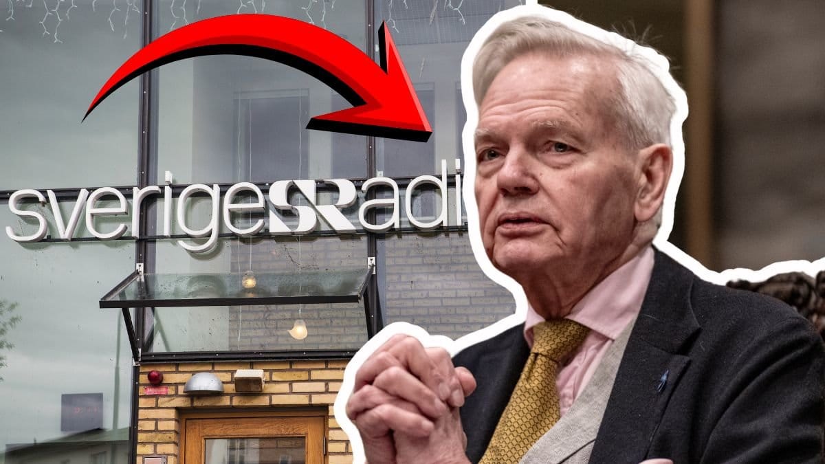 Sveriges Radio-skylt vänster. Carl Jan Granqvist höger.