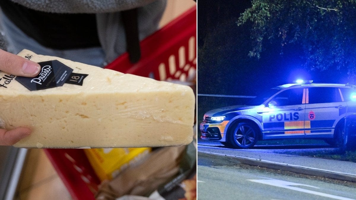 Bild på en polisbil och på ost.