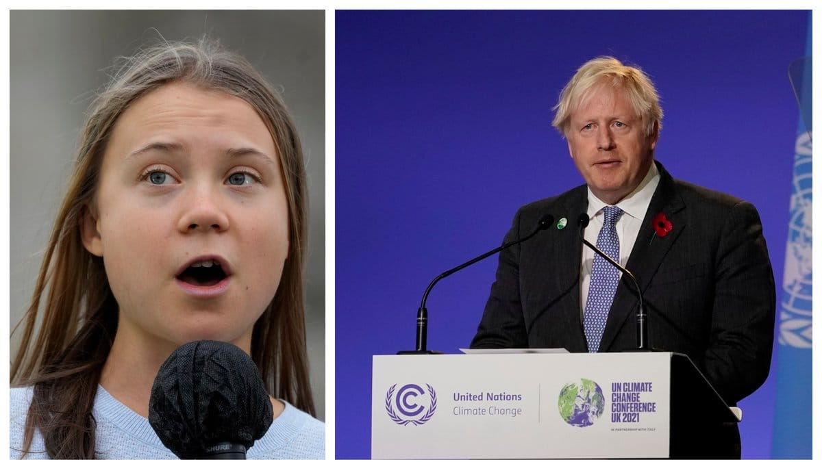 Storbritanniens premiärminister Boris Johnson citerade Greta Thunberg vid COP26.