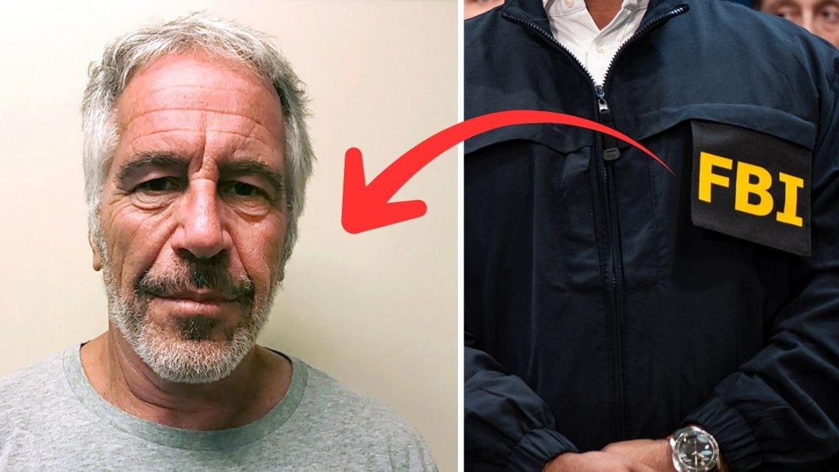 Jeffrey Epstein till vänster. Inzoomad bild på FBI jacka till höger.