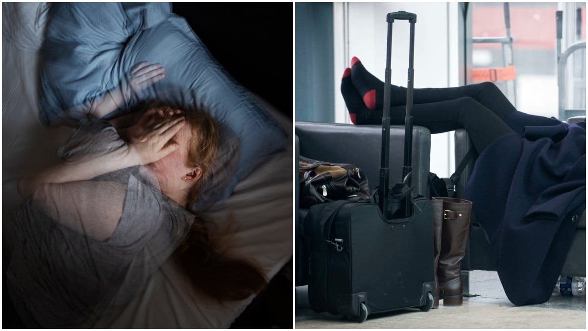 Sovande kvinna och sovande kvinna på flygplats