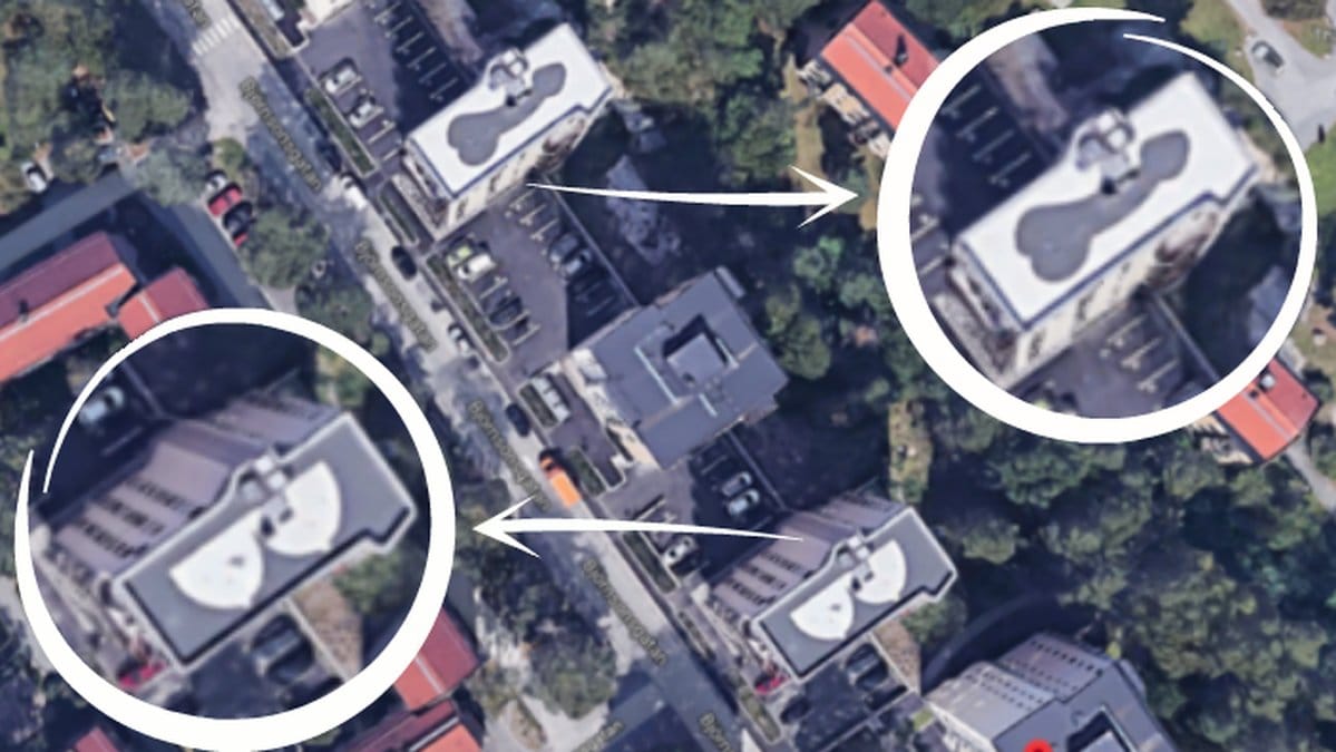 Bröst och penis målade på hustak i Bromma
