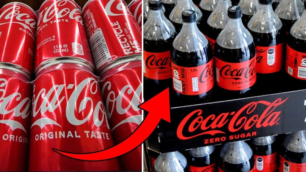 Bild på Coca-colas flaskor och burkar.