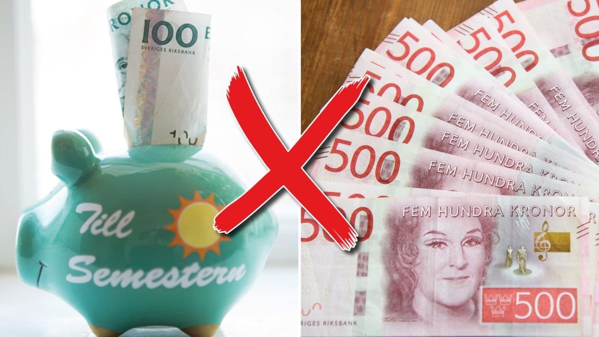 Spargris, sedlar och rött kryss.
