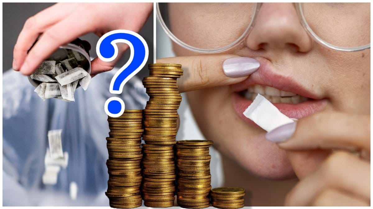 Snusdosa som töms och ung kvinna som stoppar in snus under läppen