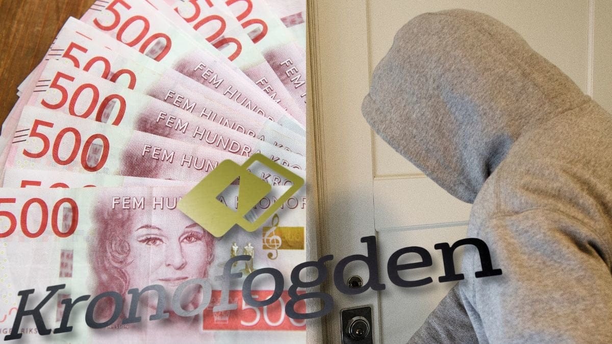 Pengar, person i huvtröja och Kronofogden.