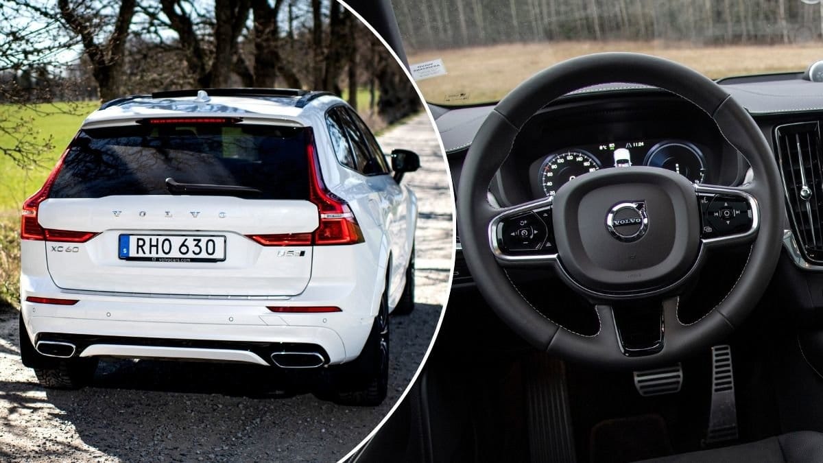 Bilder på en Volvo och en bilratt.