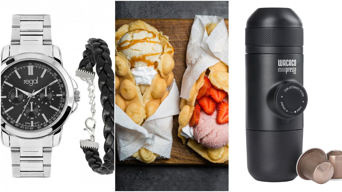 Klocka, bubbelvåffeljärn, mini-espressomaskin