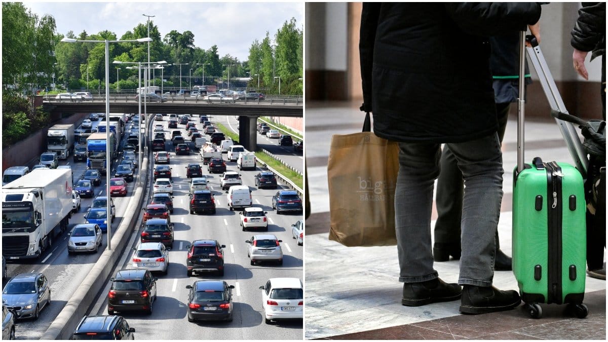 biltrafik och resväska på centralen.
