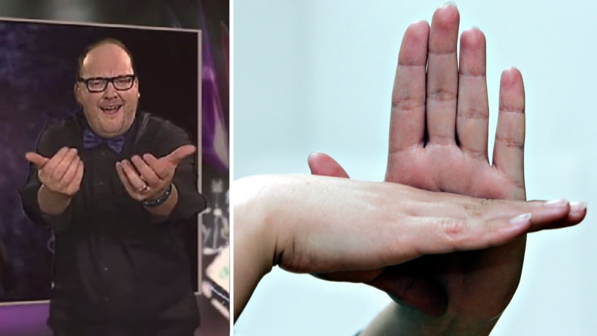 Tommy Krångh och genrebild på teckenspråk.