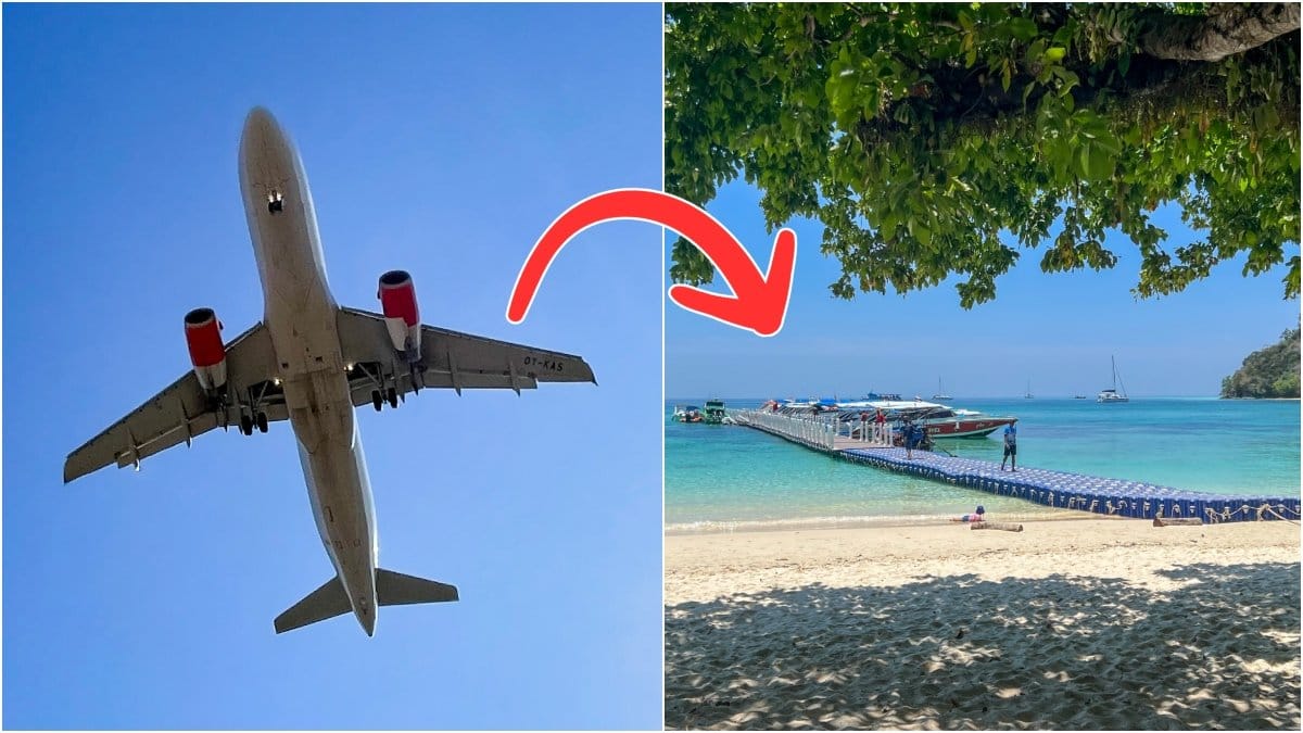 Flygplan och sandstrand
