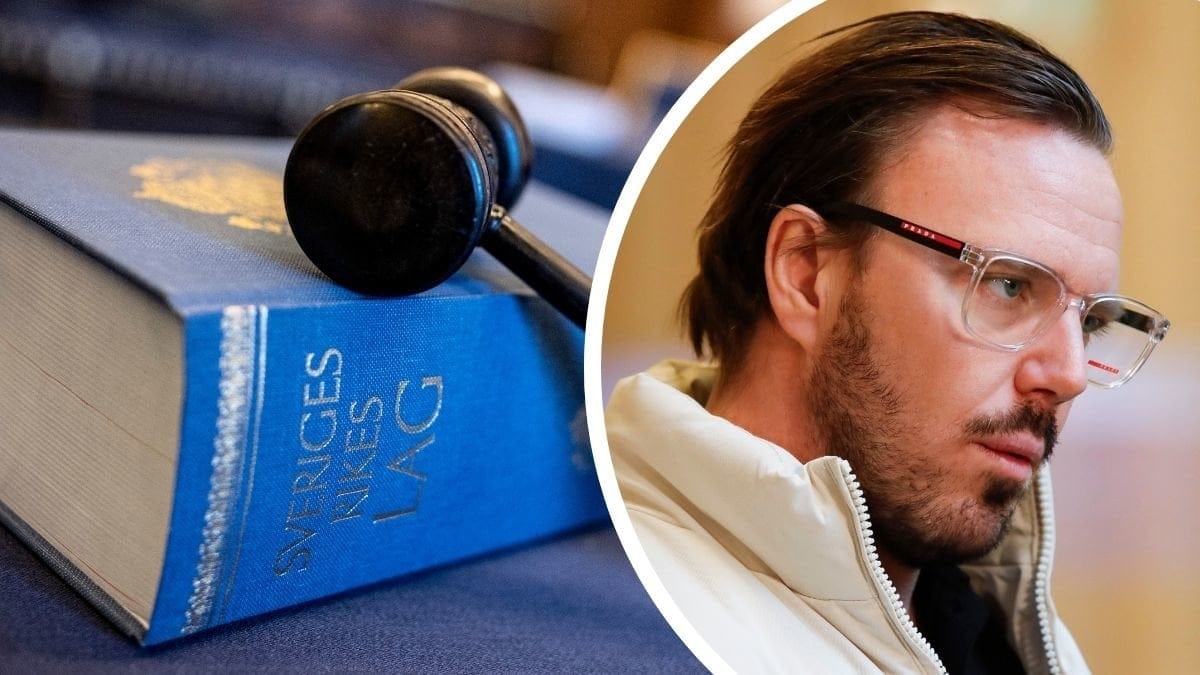 Svensk lagbok och Christofer Chrippa Lundström i samband med rättegången i Linköpings tingsrätt.