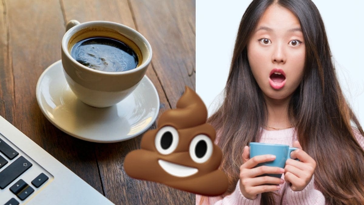 Kaffemugg, bajsemoji, chockad tjej