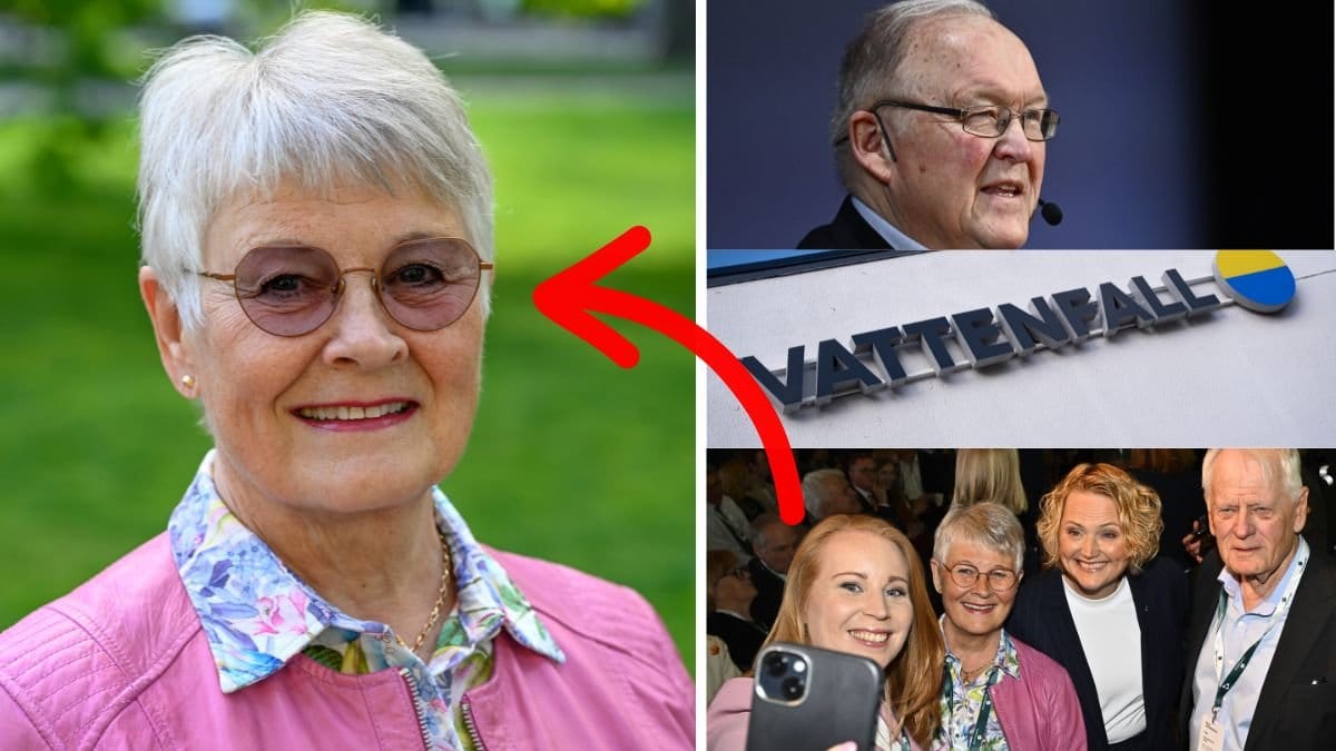 Maud Olofsson till vänster närbild. Höger sida uppdelad i tre bilder som får horisontellt. Högst upp: Bild på Göran Persson. I mitten: Närbild på Vattenfalls skylt/logga. LÄngst ned: Annie Lööf tar en selfie med Maud Olofsson.