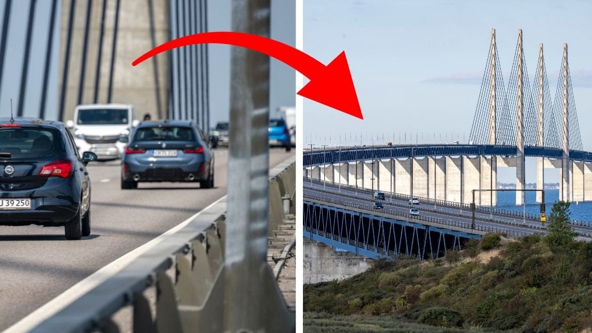 Bilar på Öresundsbron vänster. Öresundsbron höger.