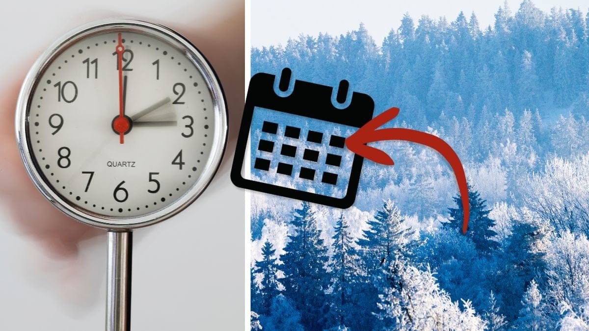 Klocka och vinterlandskap