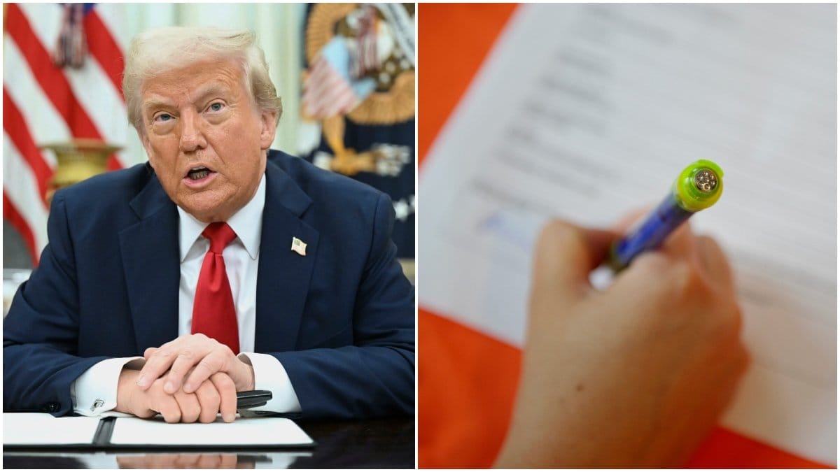 Donald Trump och person som skriver på kontrakt